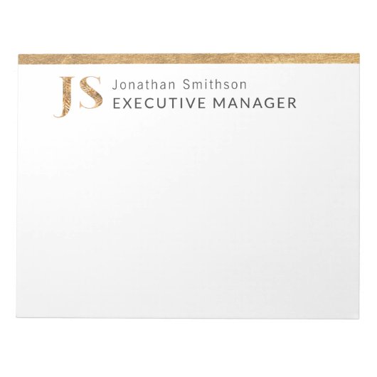 Elegante Klasse Witte & Gouden Persoonlijke Monogr Notitieblok (Voorkant)