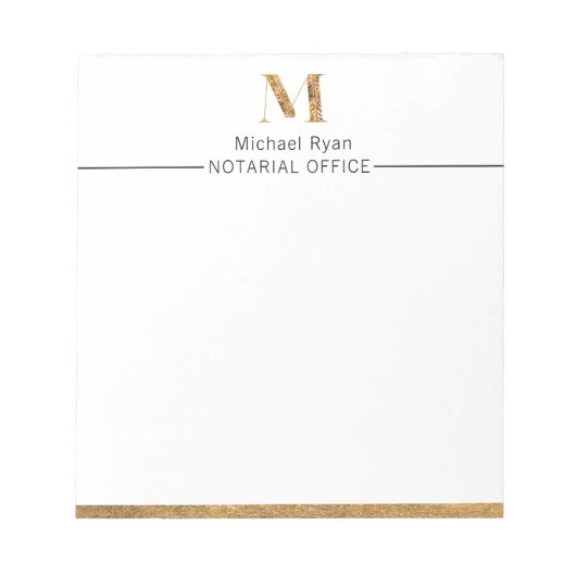 Elegante Klasse Witte & Gouden Persoonlijke Monogr Notitieblok (Voorkant)