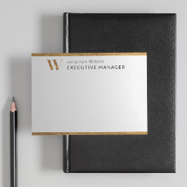 Elegante Klasse Witte & Gouden Persoonlijke Monogr Notitiekaartje