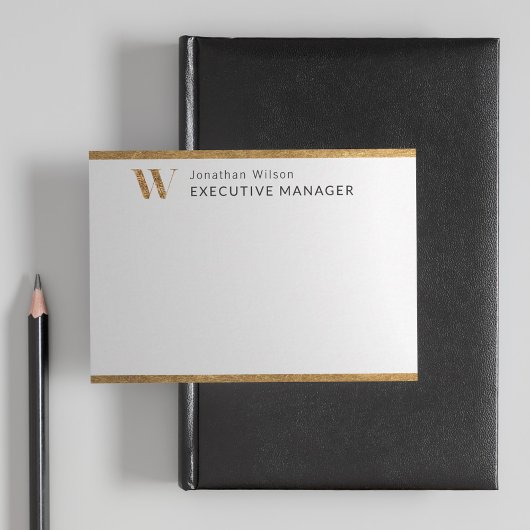 Elegante Klasse Witte & Gouden Persoonlijke Monogr Notitiekaartje