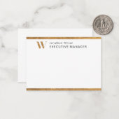 Elegante Klasse Witte & Gouden Persoonlijke Monogr Notitiekaartje (Voorkant / Achterkant in situ)