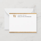 Elegante Klasse Witte & Gouden Persoonlijke Monogr Notitiekaartje (Voorkant)