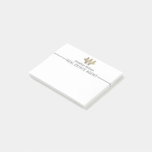 Elegante Klasse Witte & Gouden Persoonlijke Monogr Post-it® Notes (Schuin)