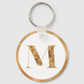 Elegante Klasse Witte & Gouden Persoonlijke Monogr Sleutelhanger (Voorkant)