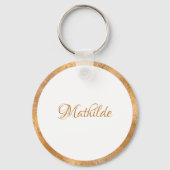 Elegante Klasse Witte & Gouden Persoonlijke Monogr Sleutelhanger (Achterkant)