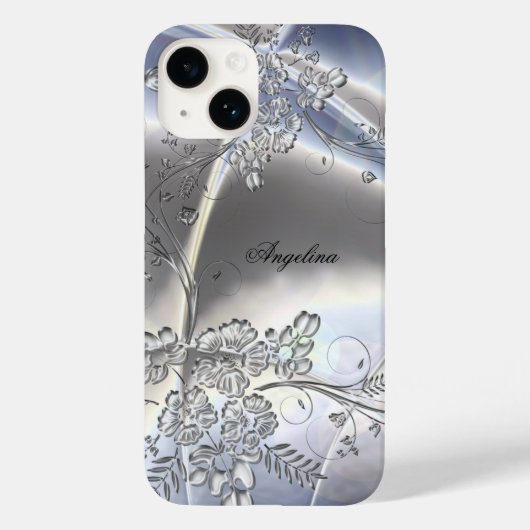 Elegante Klasse Zilver Metaal Bloemig Uitzicht Case-Mate iPhone Case (Achterkant)