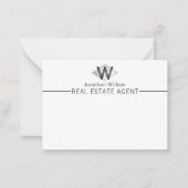 Elegante Klasse Zilveren Zwarte Persoonlijke Monog Notitiekaartje (Voorkant)