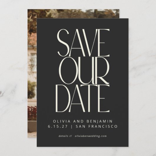 Elegante Klasse Zwarte Eenvoudige Moderne Trendy F Save The Date (Voorkant / Achterkant)