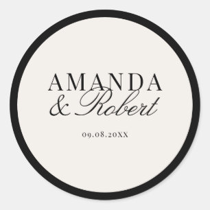 Elegante Klasse Zwarte en Ivoren Huwelijk Ronde Sticker