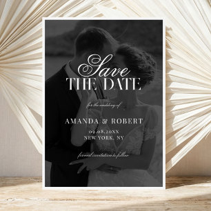 Elegante Klasse Zwarte en Witte Foto Huwelijk Save The Date