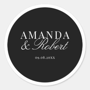 Elegante Klasse Zwarte en Witte Trouwdag Ronde Sticker