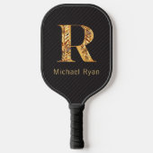 Elegante Klasse Zwarte & Gouden Persoonlijke Monog Pickleball Paddle (Voorkant)