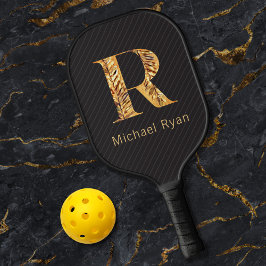 Elegante Klasse Zwarte & Gouden Persoonlijke Monog Pickleball Paddle
