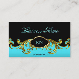 Elegante Klasse Zwarte Teal Blau Gouden Bloem Visitekaartje