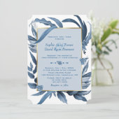 Elegante Klassiek Blauwe Bladeren Gouden Monogram  Kaart (Staand voorkant)