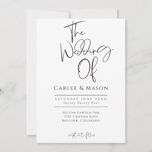 Elegante klassiek zwart-wit De bruiloft van Kaart (Voorkant)