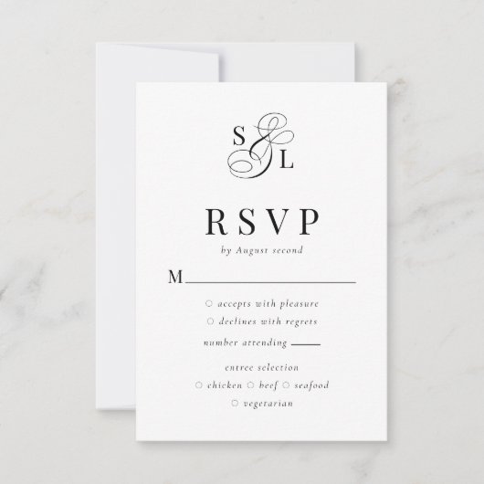 Elegante klassieke Ampersand Monogram bruiloft RSVP Kaartje (Voorkant)