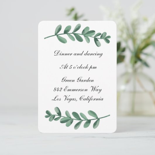 Elegante Klassieke Aquarel Groene Bladeren Ontvang Aankondiging (Staand voorkant)