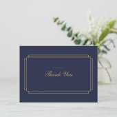 Elegante Klassieke Art Deco Navy Blauwe en Gouden Bedankkaart (Staand voorkant)
