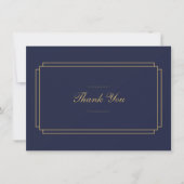 Elegante Klassieke Art Deco Navy Blauwe en Gouden Bedankkaart (Voorkant)