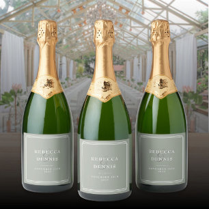 Elegante Klassieke Art Deco Saliegroen Huwelijk Sparkling Wijnetiket