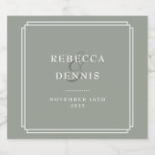 Elegante Klassieke Art Deco Saliegroene Trouw Sparkling Wijnetiket (Enkel label)