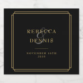 Elegante klassieke art deco zwart en gouden bruilo sparkling wijnetiket (Enkel label)