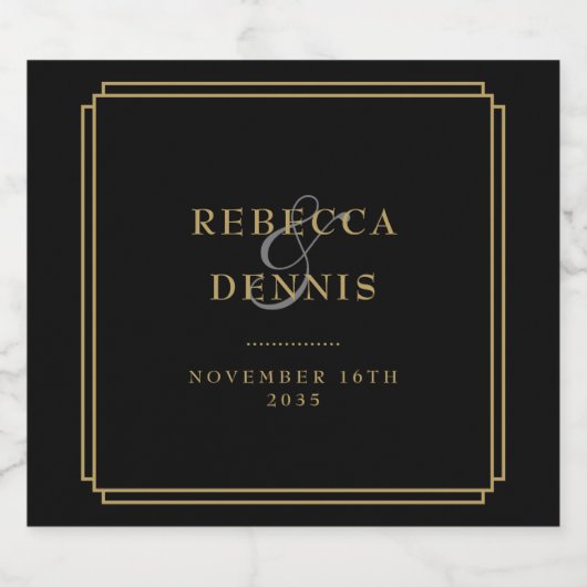 Elegante klassieke art deco zwart en gouden bruilo sparkling wijnetiket (Enkel label)