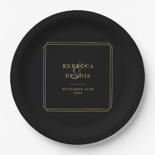 Elegante Klassieke Art Deco Zwarte En Gouden Bruil Papieren Bordje