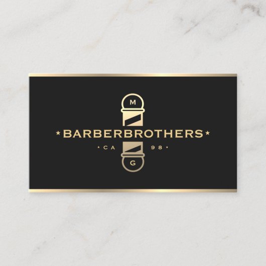 Elegante Klassieke Barber Pole Barbershop Zwart Visitekaartje (Voorkant)