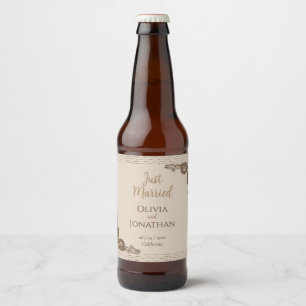 Elegante klassieke beige bruiloft bier etiket