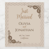 Elegante klassieke beige bruiloft wijn etiket (Enkel label)