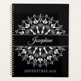 Elegante klassieke Black and White Floral mandala Planner