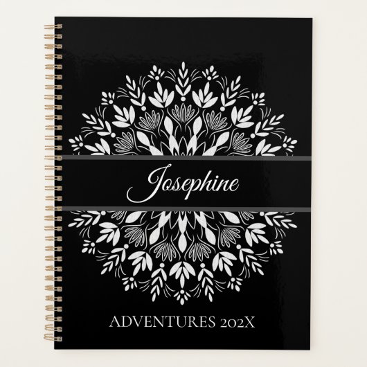 Elegante klassieke Black and White Floral mandala Planner (Voorkant)