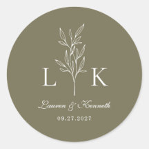 Elegante Klassieke Blad Monogram Trouw Olijfgroen
