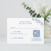 Elegante klassieke blauwe bloemenbruiloft QR-code RSVP Kaartje (Staand voorkant)