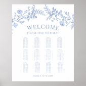 Elegante klassieke blauwe bloemenbruiloft zitgrafi poster (Voorkant)