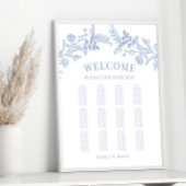 Elegante klassieke blauwe bloemenbruiloft zitgrafi poster