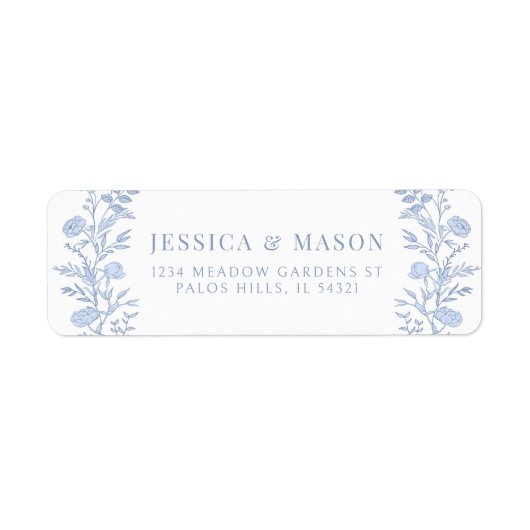 Elegante klassieke blauwe bloemenretouradreslabels etiket (Voorkant)