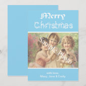 Elegante, klassieke blauwe Merry Christmas fotokaa Feestdagenkaart (Voorkant / Achterkant)
