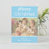 Elegante, klassieke blauwe Merry Christmas fotokaa Feestdagenkaart (Staand voorkant)