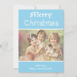 Elegante, klassieke blauwe Merry Christmas fotokaa Feestdagenkaart