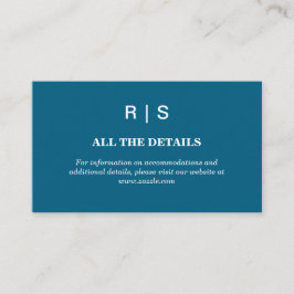 Elegante klassieke blauwe monogram bijkaart informatiekaartje