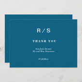 Elegante klassieke blauwe monogram dank u kaart (Voorkant / Achterkant)