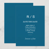 Elegante klassieke blauwe monogram 'Save The Date' Save The Date (Voorkant / Achterkant)