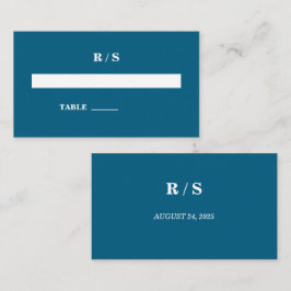 Elegante klassieke blauwe monogram tafelkaart plaatskaartje
