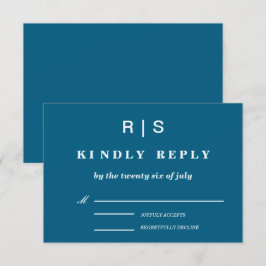 Elegante Klassieke Blauwe Monogram Trouw RSVP Kaar Kaartje