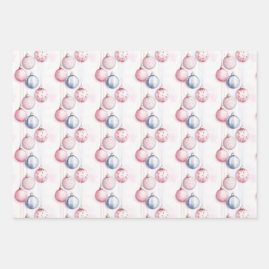 Elegante klassieke blauwe roze pastel kerst inpakpapier vel (Voorkant 3)