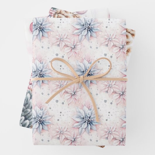 Elegante klassieke blauwe roze pastel kerst inpakpapier vel (In situ)