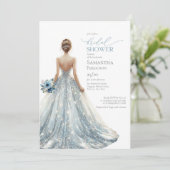 Elegante klassieke blauwe sprankelende bruidsjurk  kaart (Staand voorkant)